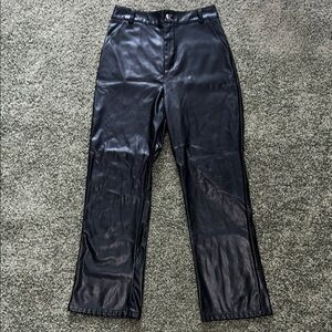 Black Faux Leather Pants - Medium High Waisted Front Pockets 27” Inseam